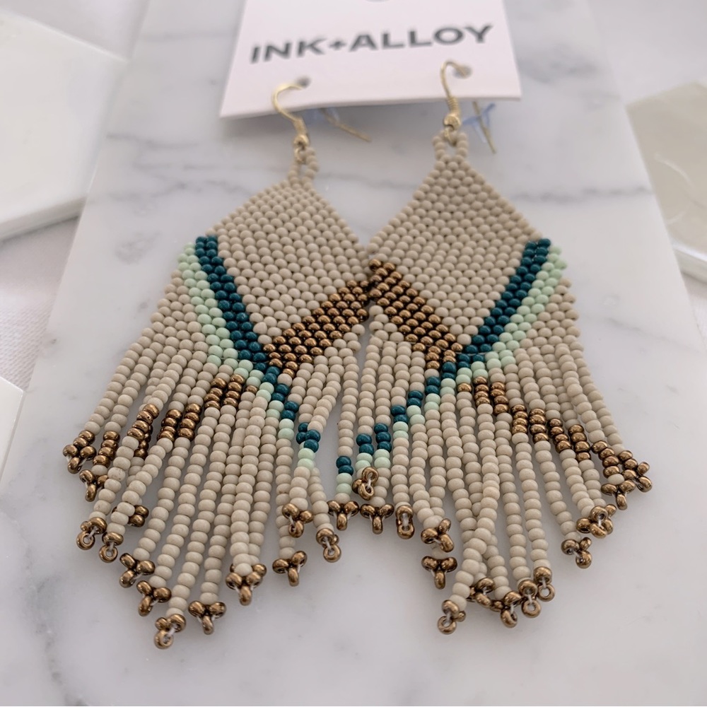 Ink + Alloy Chevron Beaded Fringe Earrings